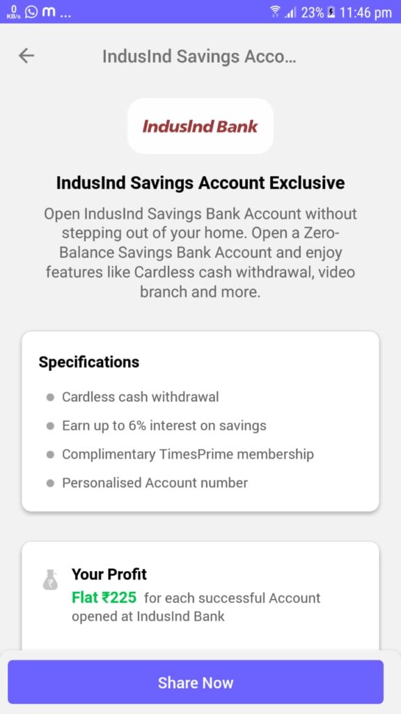 IndusInd Savings Bank Account Zero-Balance Savings Bank Account